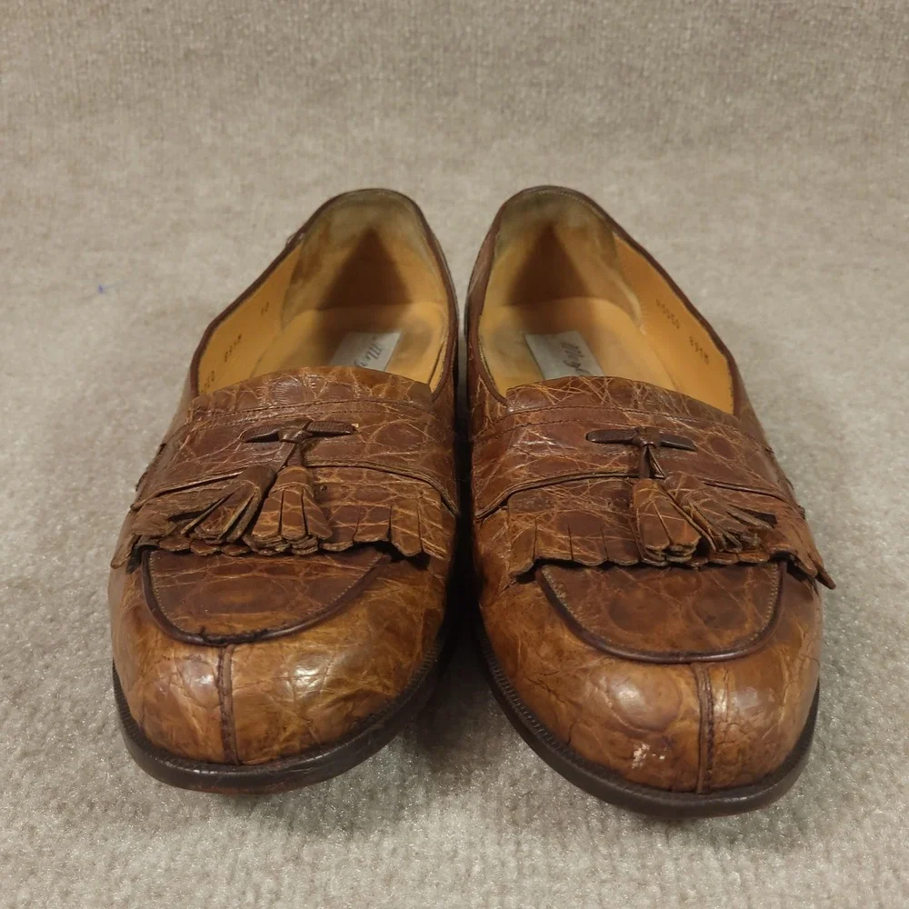 Mezlan Loafers Mens 10 Brown Alligator Tassel Kiltie Platinum Rodeo Spain Luxury